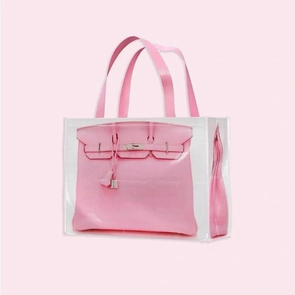 Reusable grocery tote bag, printed designer Birkin bag Large Capacity bags PINK - Picture 3 of 12